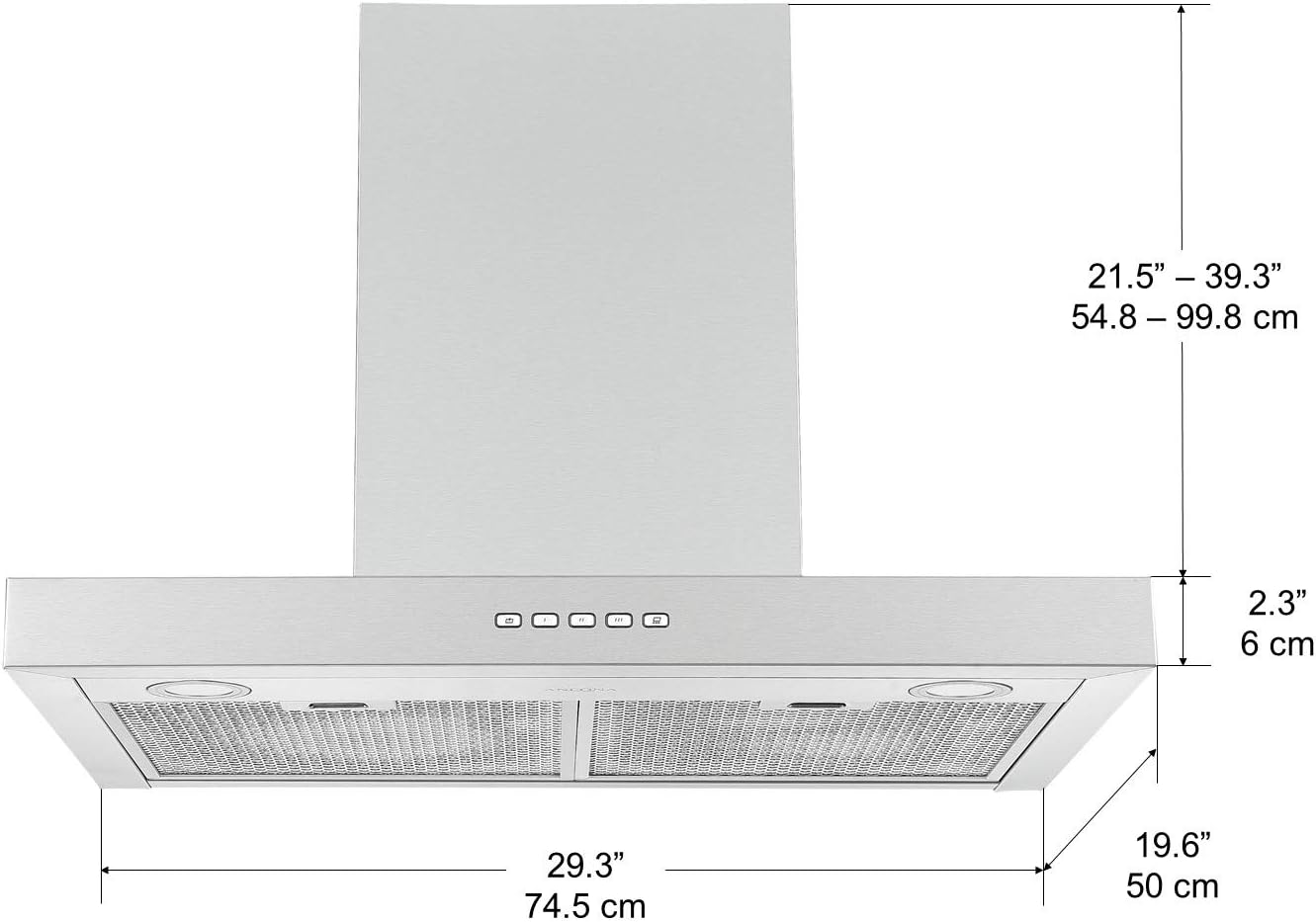 30” 600 CFM Wall-Mounted Convertible Rectangular Range Hood with LED Lights Stainless Steel V495
