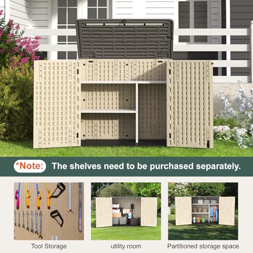60 Cu.Ft Vertical Outdoor Storage Shed, Resin, Khaki V724