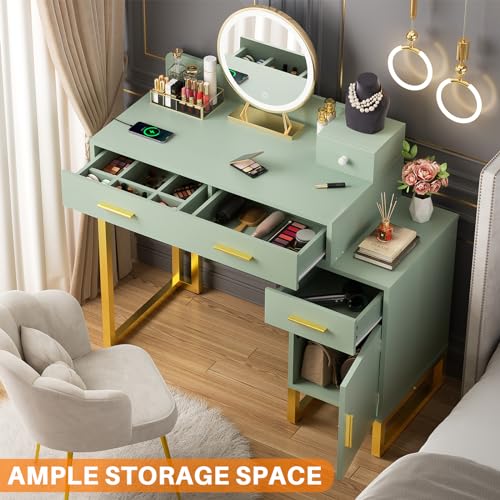 Black Vanity Desk with 4 Storage Drawers and Charging Station H59812