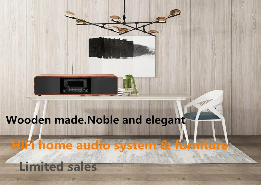 CD Player with Bluetooth Stereo System Wooden Desktop Speakers FM USB V606