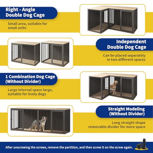 79.1" Large Double Dog Crate with Dividers and Double Doors (Black Gray) M604
