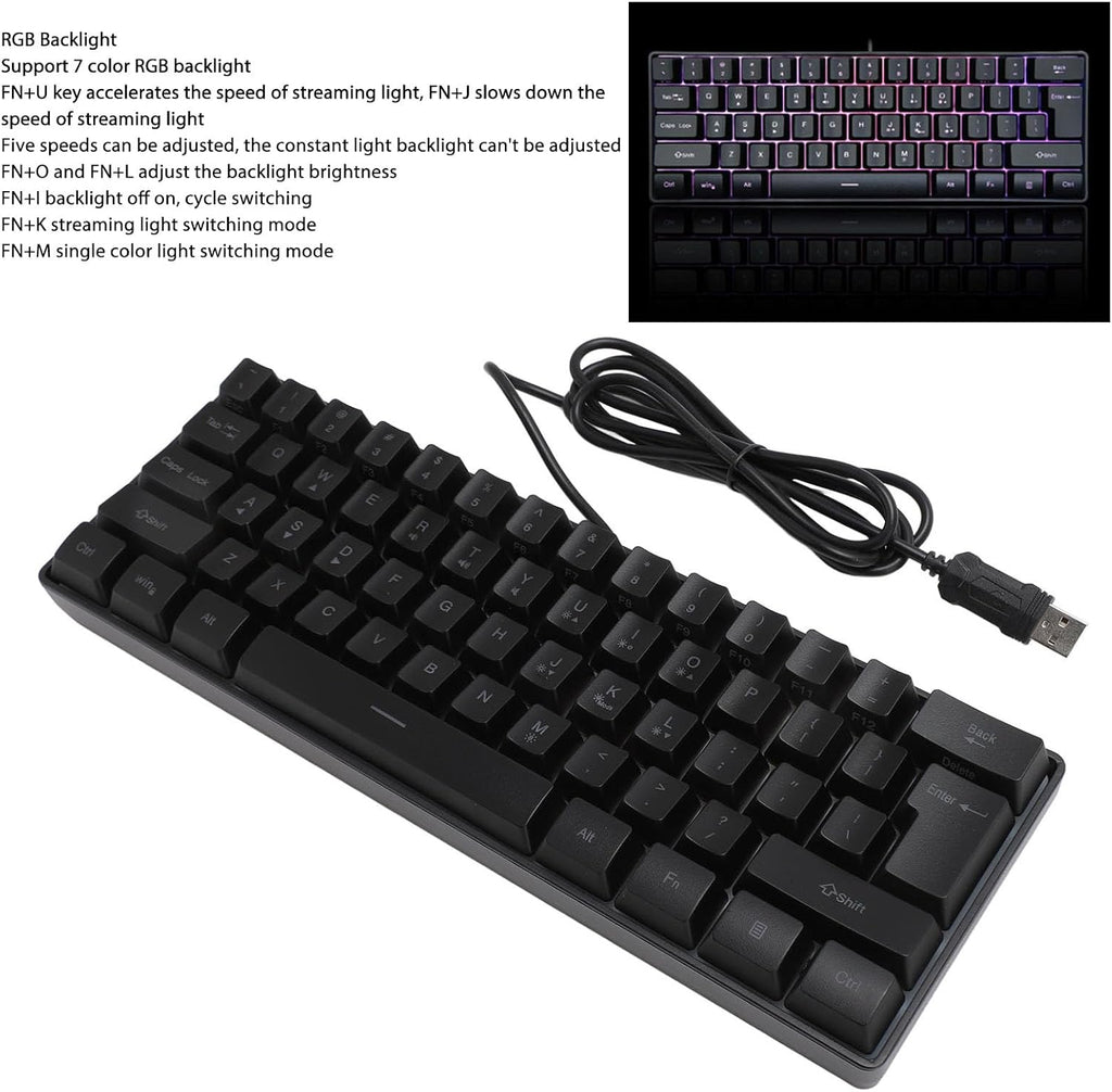 61 Keys USB Wired Mechanical Gaming Keyboard with RGB Backlight V8403