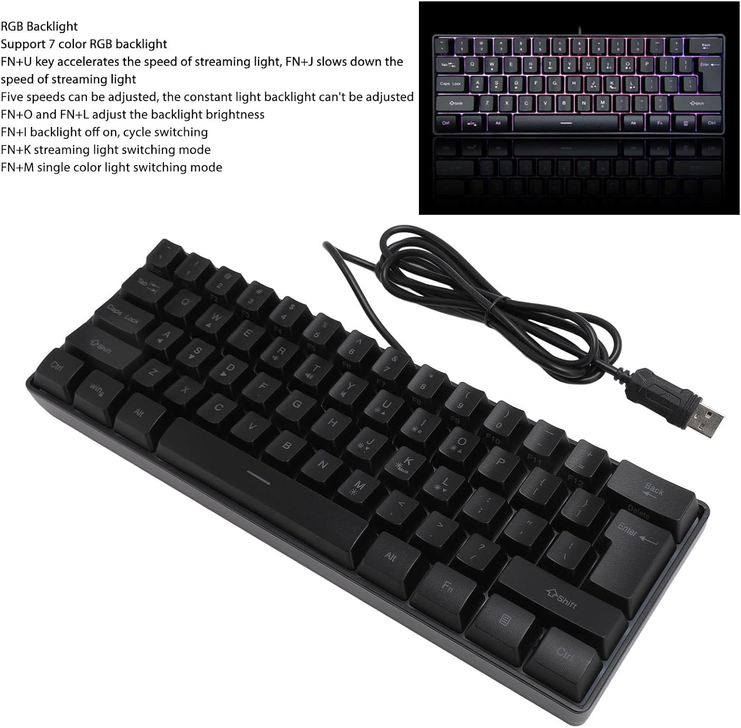 61 Keys USB Wired Mechanical Gaming Keyboard with RGB Backlight V8403