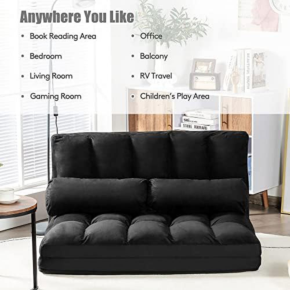 Foldable Floor Sofa with 2 Pillows & Suede Cloth Cover M354