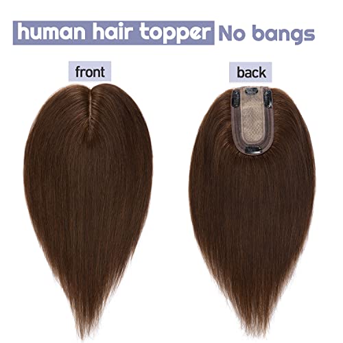 100% Real Human Hair Toppers Silk Base Clip in Hair Toppers 6 inch 27g Medium Brown L944458