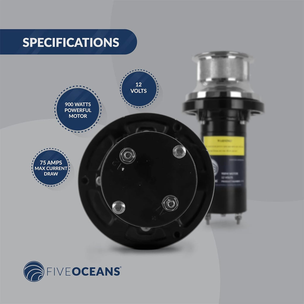 900 Watts 12 Volts Stainless Steel Vertical Mounted Winch R569556
