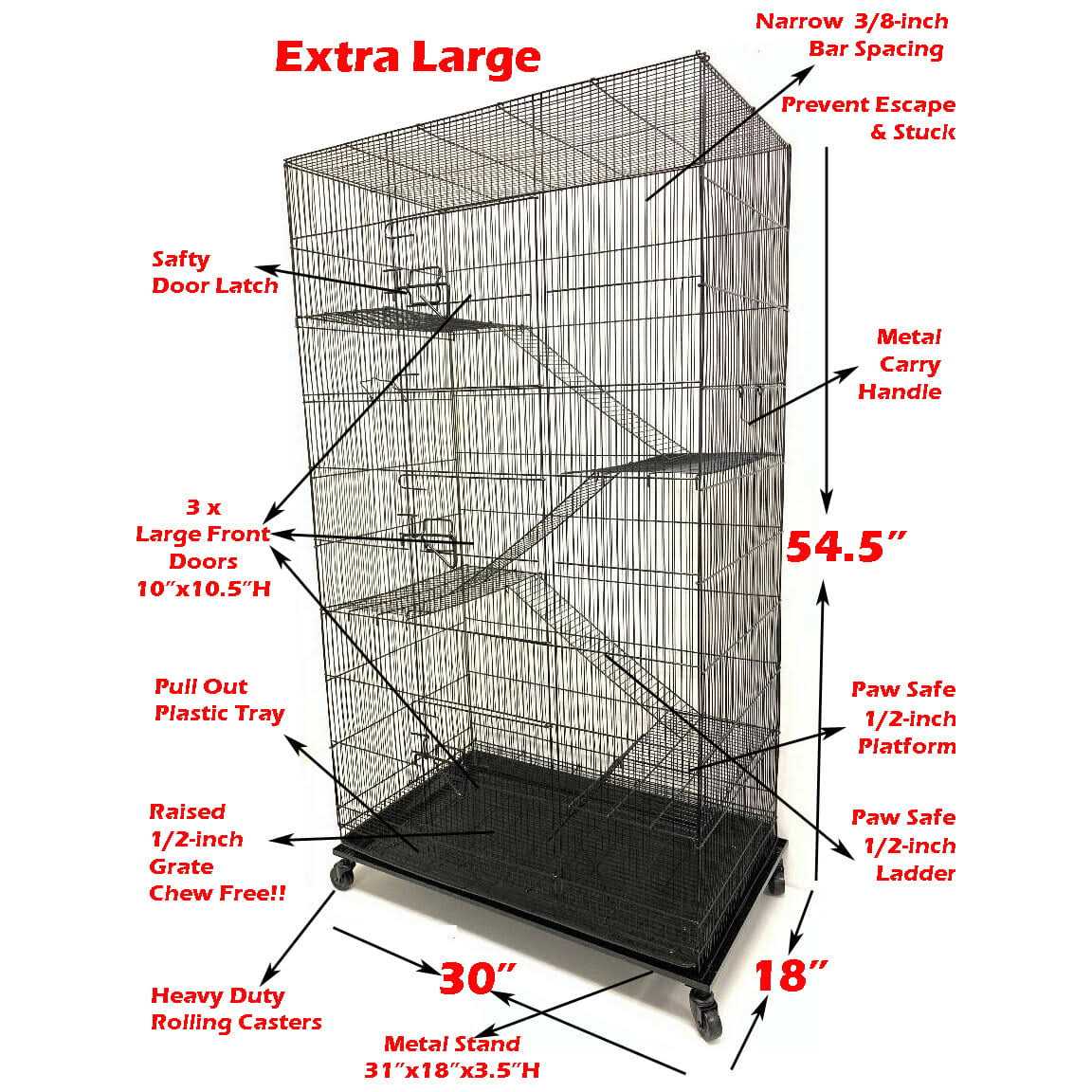 55 Extra Large Rolling Stand Cage for Ferret Chinchilla Sugar Glider Rats D561372