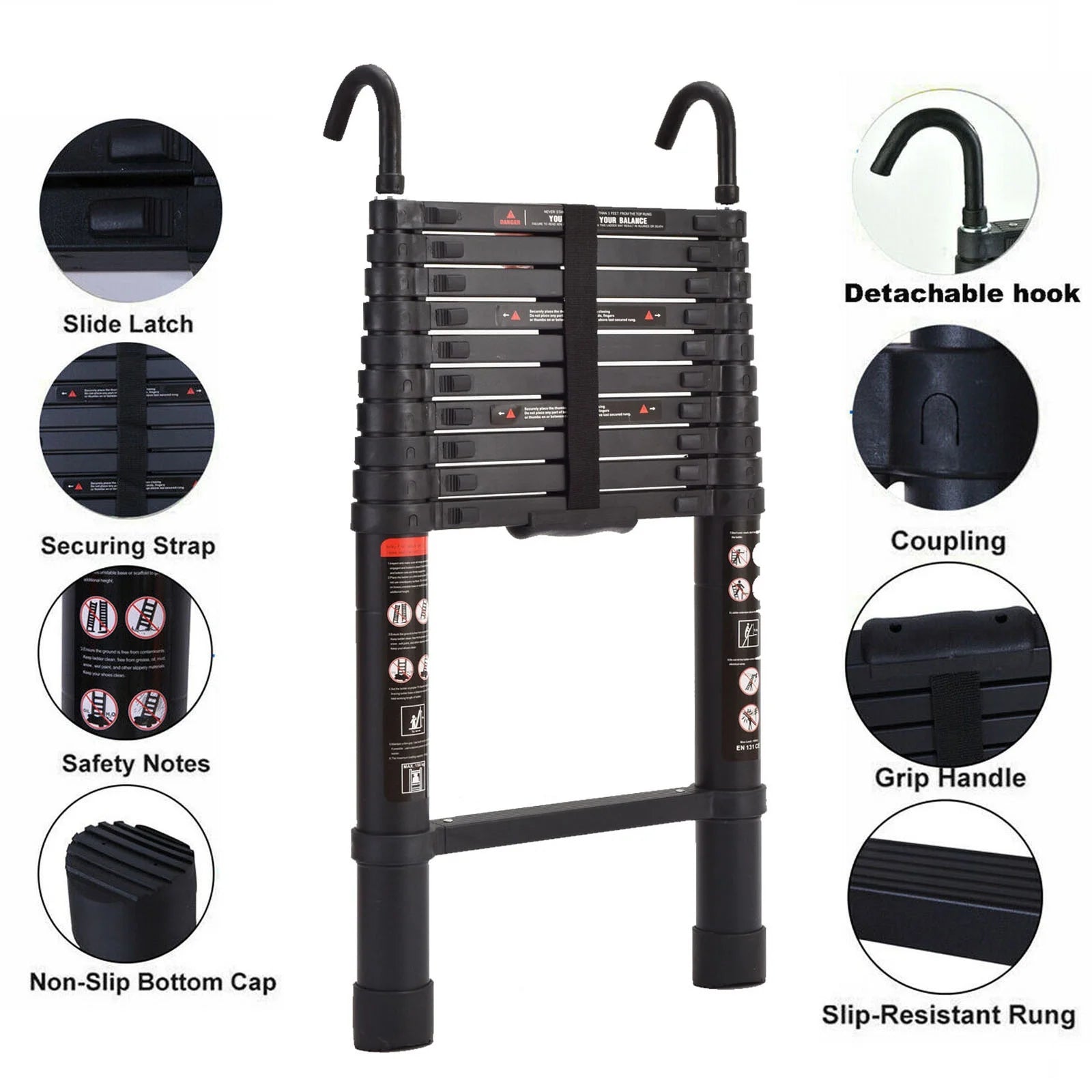 10.5ft Aluminum Extension Ladder with Anti-Slip Rubber Feet P12383