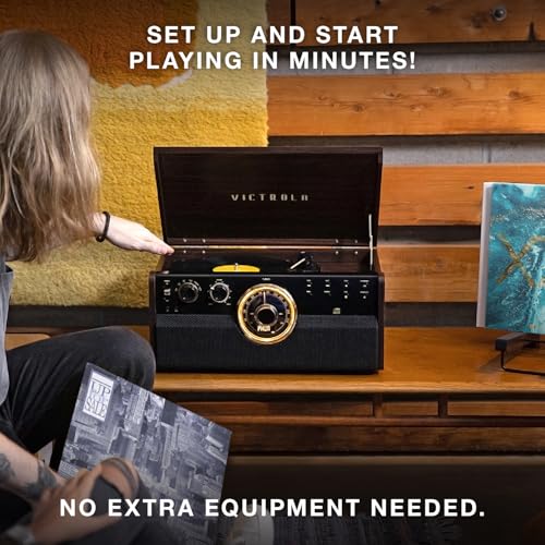 Mid-Century 6-in-1 Turntable with Built-in Speakers O352541