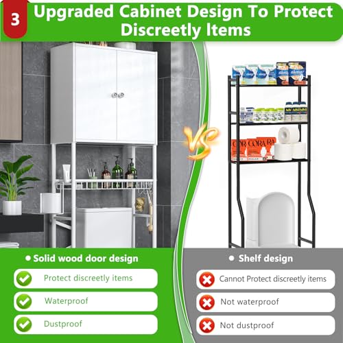 White Over The Toilet Storage Cabinet with 2 Doors T4661