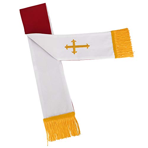 Set of 3 Reversible Parament Set Red White with Embroidered Gold Latin Cross F50006