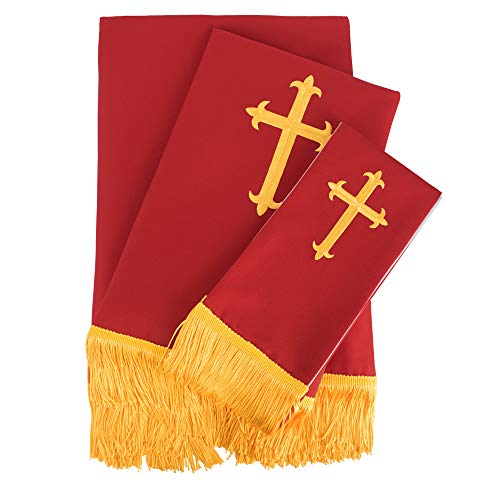 Set of 3 Reversible Parament Set Red White with Embroidered Gold Latin Cross F50006