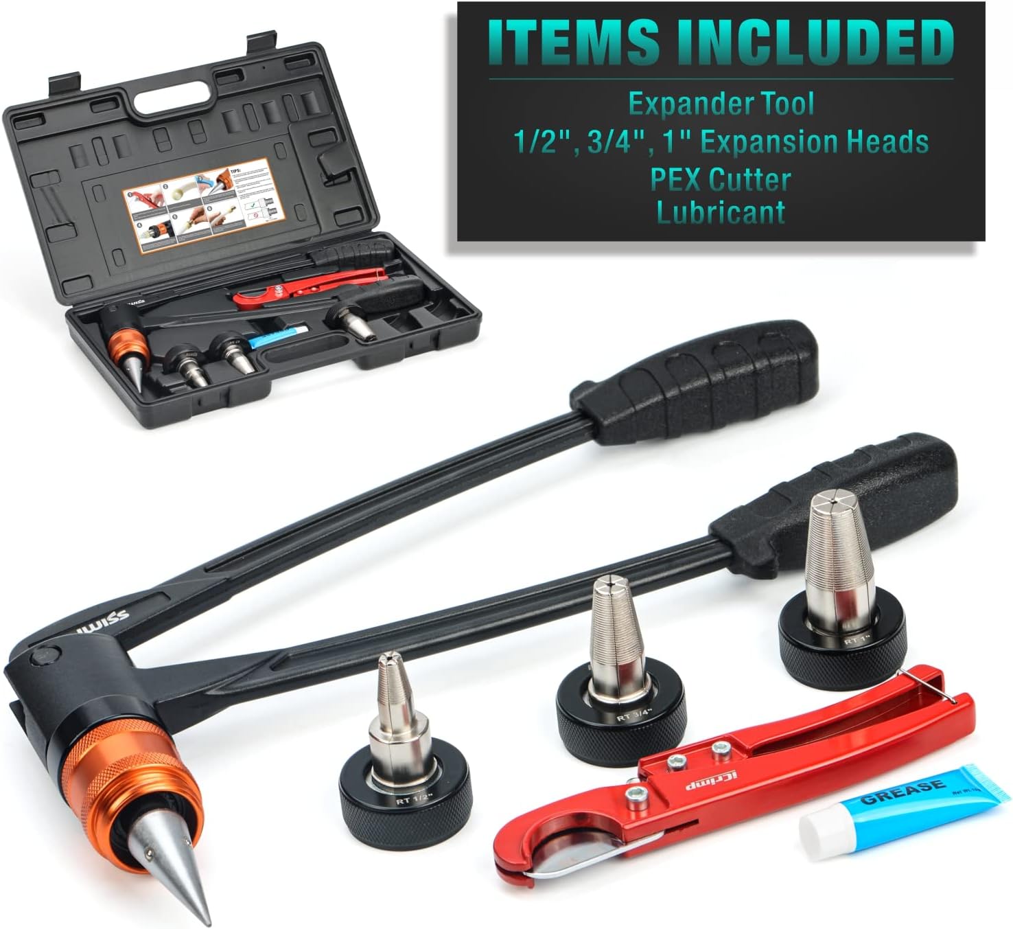 PEX-A Expander Tool Kit with Self-Rotary Expansion Heads 1/2,3/4 and 1-Inch I473