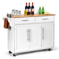 White Kitchen Island Cart Rolling Storage Trolley with Lockable Castors, 2 Drawers, 3 Door Cabinet K65860
