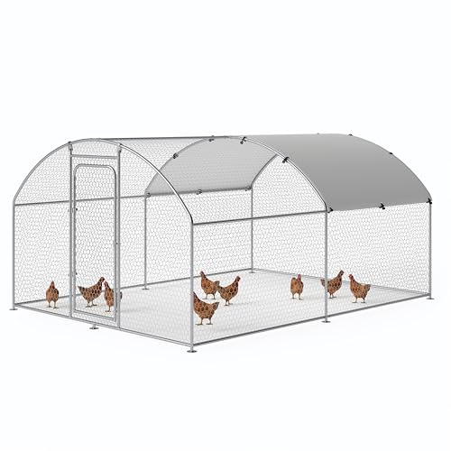 Large Metal Chicken Coop with Roosting Perch Walk-in Poultry Cage Waterproof Cover (10' L x 13.2' W x 6.4' H) U77389
