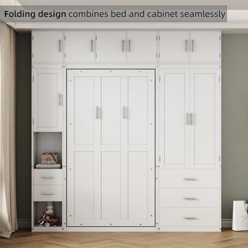 Full Size Wood Murphy Bed with Storage Shelves I58986