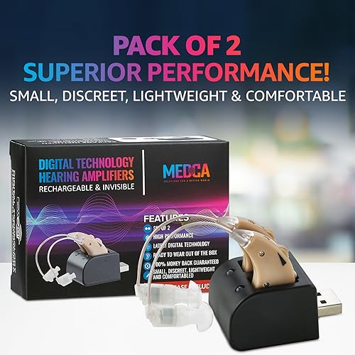 Black Rechargeable BTE Hearing Amplifier Pair with USB Dock R917391