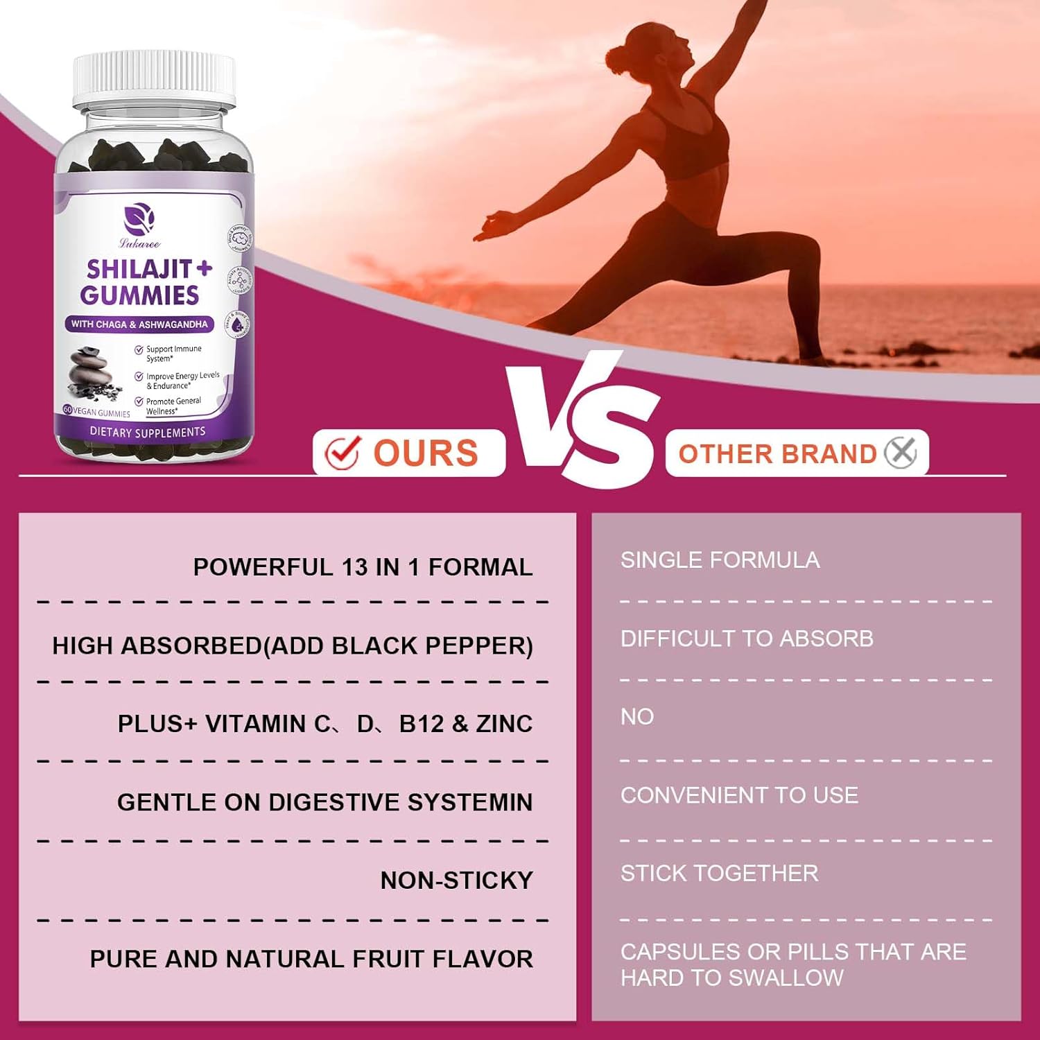 (2 Pack) Shilajit Gummies with Ashwagandha, Black Seed Oil, Vitamin C D3 B12 & Zinc, Sugar Free E4814