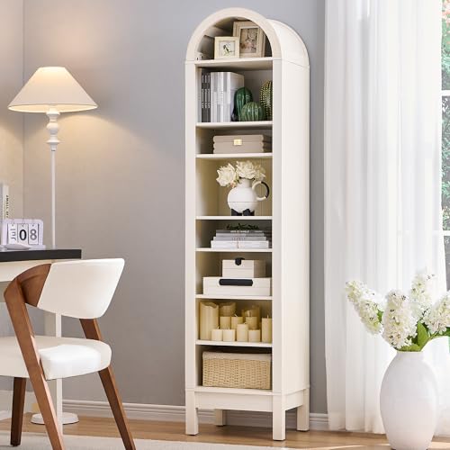 Natural 7 Tier Arched Bookshelf with Adjustable Shelves H827