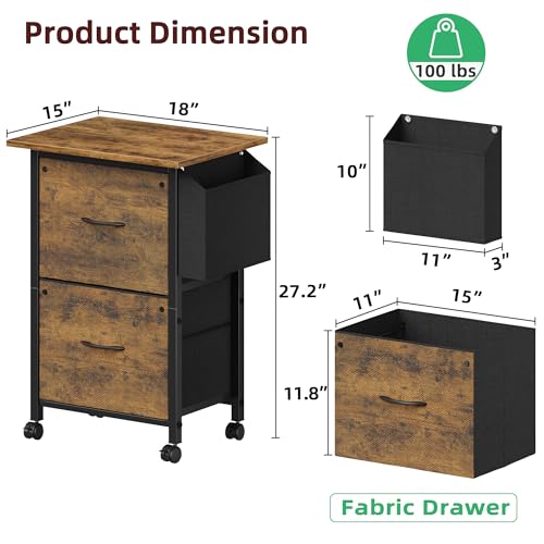 Rustic Brown Mobile File Cabinet with 2 Fabric File Drawer N411