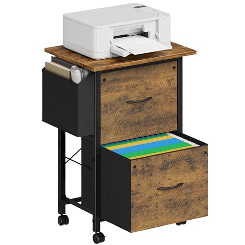 Rustic Brown Mobile File Cabinet with 2 Fabric File Drawer N411