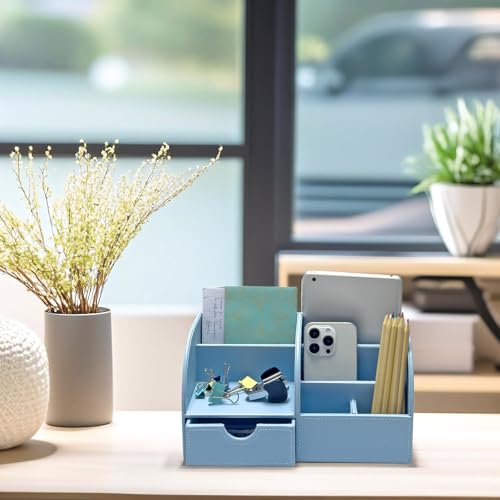 Black Leather Desk Organizer Pen Holder Storage Box P542