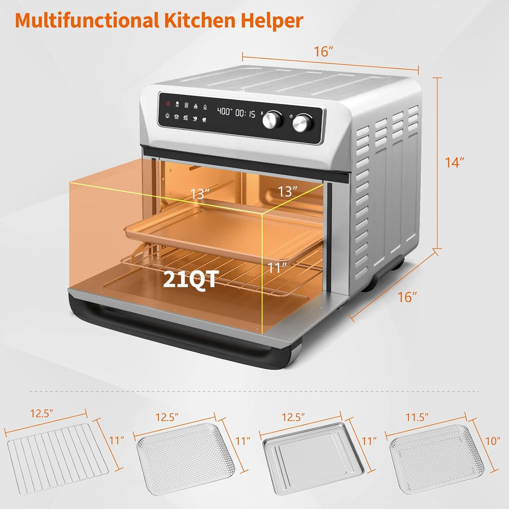 21 QT Air Fryer Toaster Oven Combo with 8 Preset Functions, Silver A1789