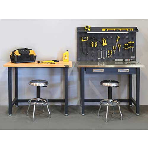 Heavy Duty Commercial Lighted Workcenter with Pegboard, 500 lbs. Weight Capacity, Stainless Steel Top, 48" W x 24" D x 65.5" H R360