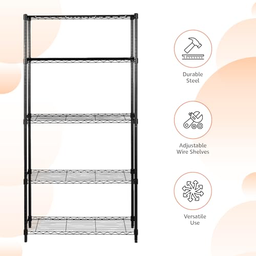 5-Shelf Adjustable Heavy Duty Steel Wire Rack Storage Shelving, Chrome C188
