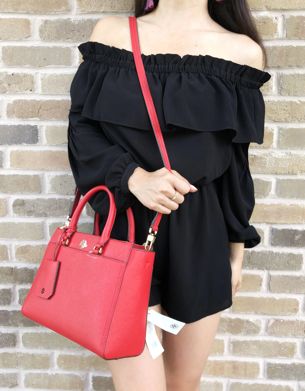 Small Double Zip Tote Satchel Crossbody Bag Poppy Orange Red K96922