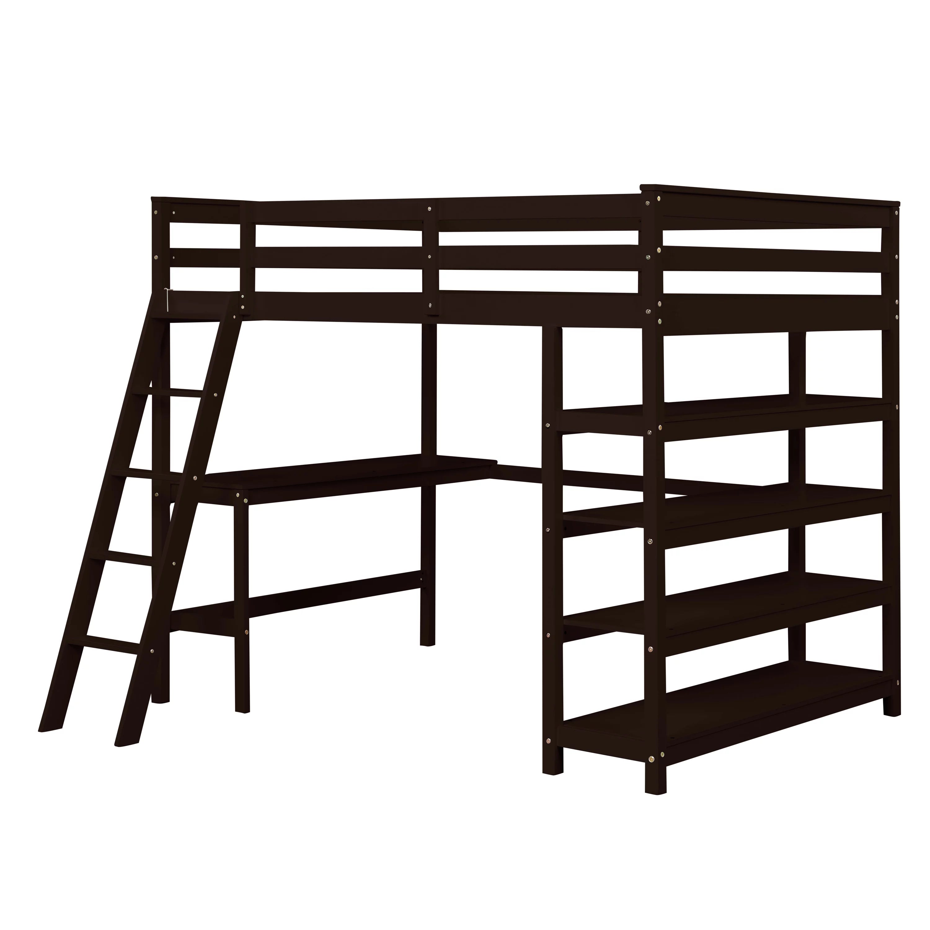 Full Size Wooden Loft Bed with Desk and Storage Shelves H747