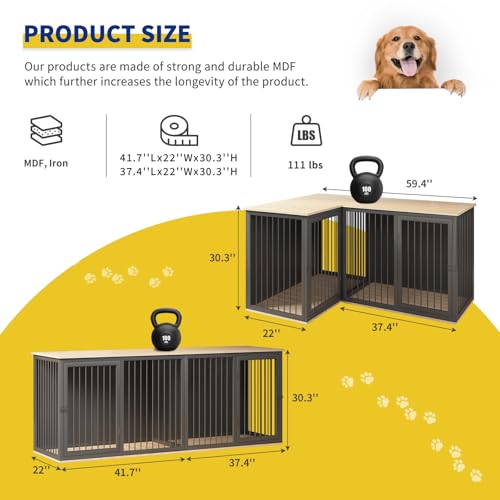 79.1" Large Double Dog Crate with Dividers and Double Doors (Black Gray) M604