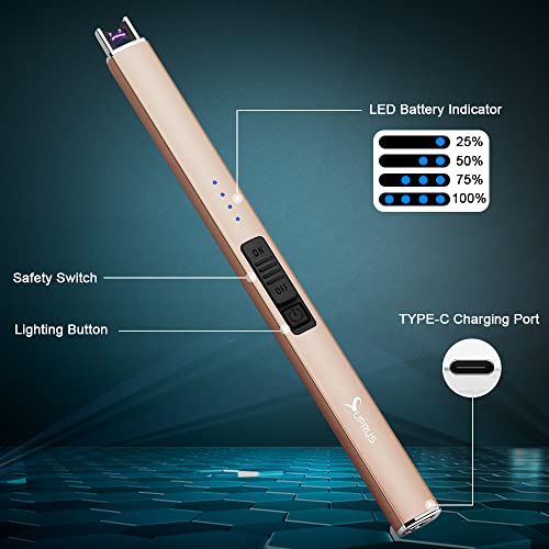 Electric Arc USB Rechargeable Lighter with Safety Lock (champagne Gold) F1568
