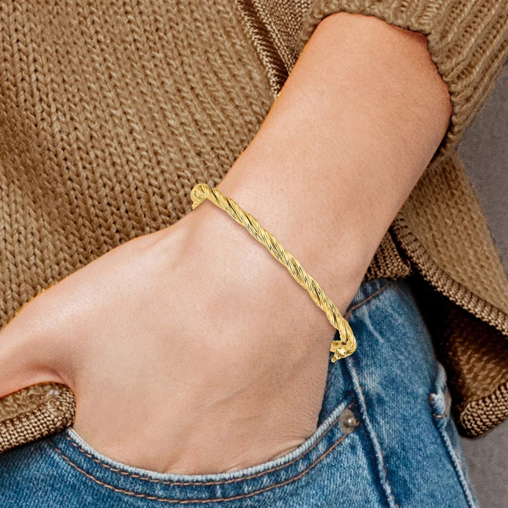 14K Polished Twisted Hinged Bangle U976