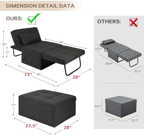 Beige Sleeper Chair Sofa Bed 4-in-1 Convertible Futon Chair Folding Ottoman with Adjustable Backrest 29" Width A52494