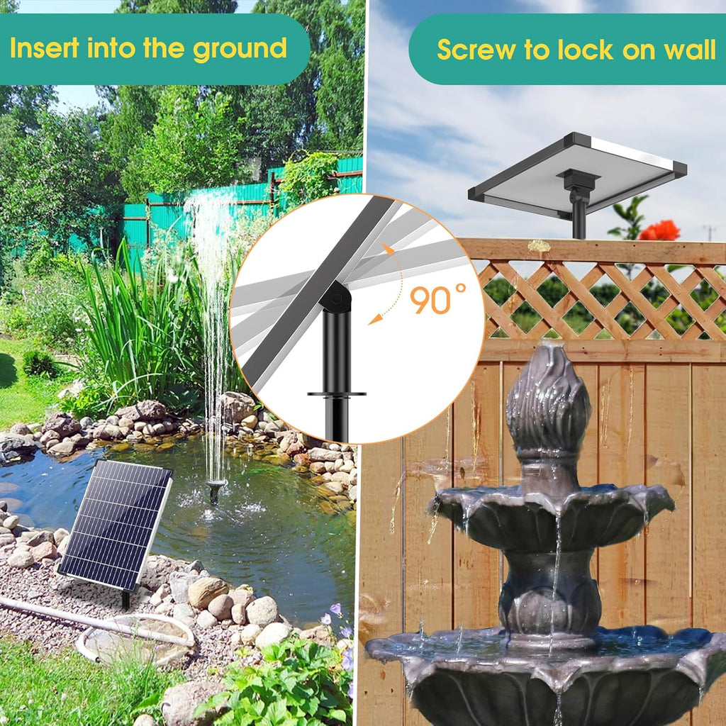 Solar Pond Pump with 2200mAh Battery Backup, 12W Solar Fountain Pump 160GPH Flow Adjustable with 6.6FT PVC Tubing D94721