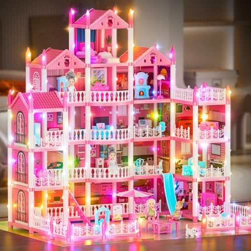 5-Story Doll House with 19 Rooms, Lights, Dolls, and Furniture A1979