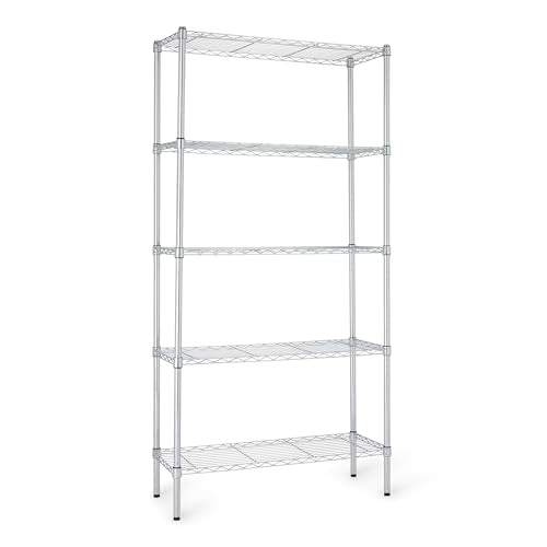 5-Shelf Adjustable Heavy Duty Steel Wire Rack Storage Shelving, Chrome C188
