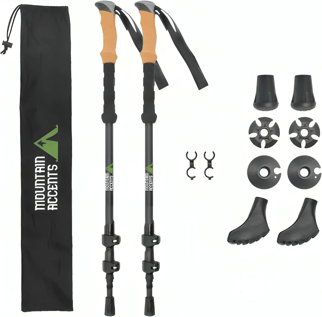 Ultralight Telescopic Trekking Poles with Natural Cork Grips and Nylon Storage Bag O7242