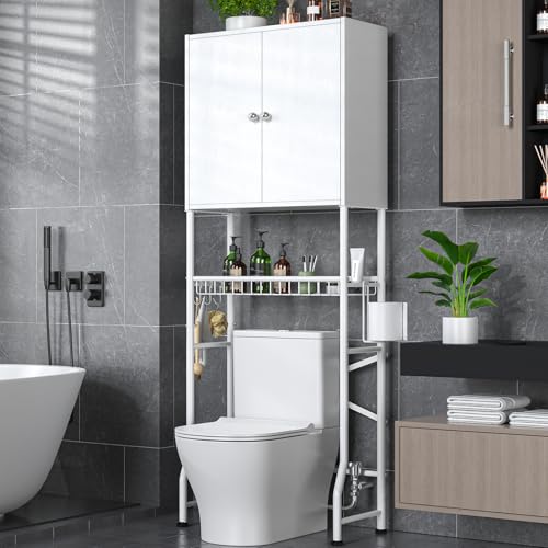 White Over The Toilet Storage Cabinet with 2 Doors T4661