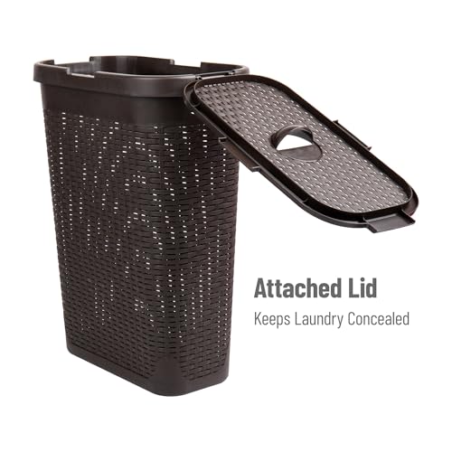 40L Slim Laundry Hamper with Lid, Plastic, White C1090
