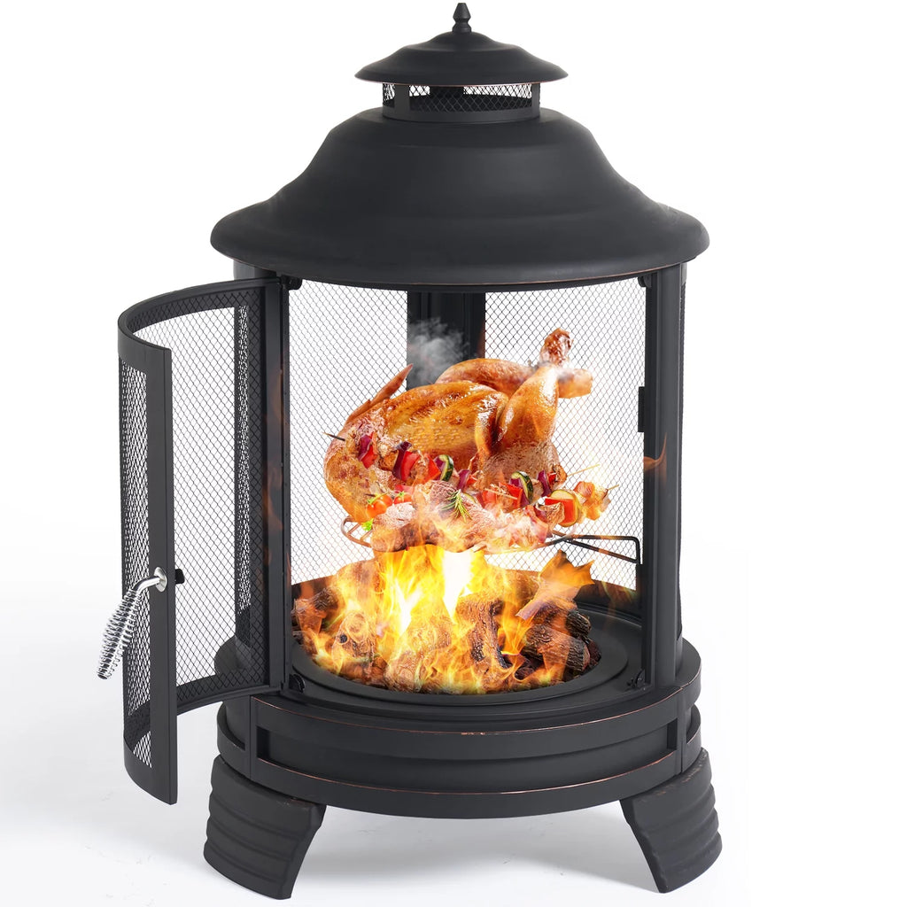 Black Pagoda 2 in 1 Fire Pit with Removable Grill L234