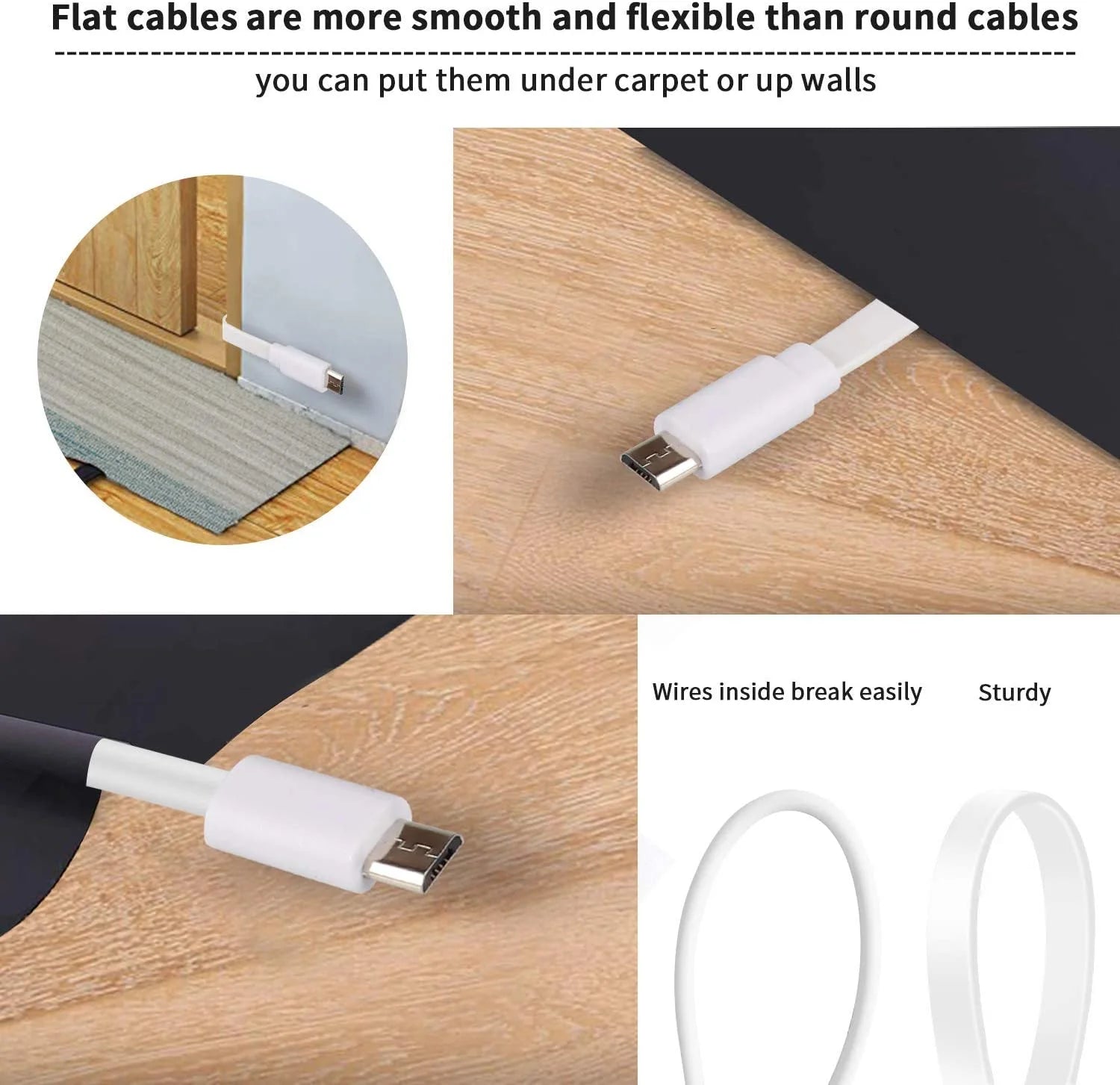 2 Pack 10FT White USB to Micro USB Power Extension Cable R3705