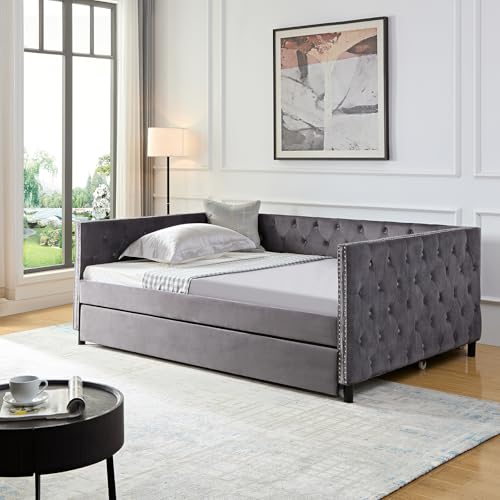 Beige Velvet 1-Seater Convertible Sofa Bed Q554