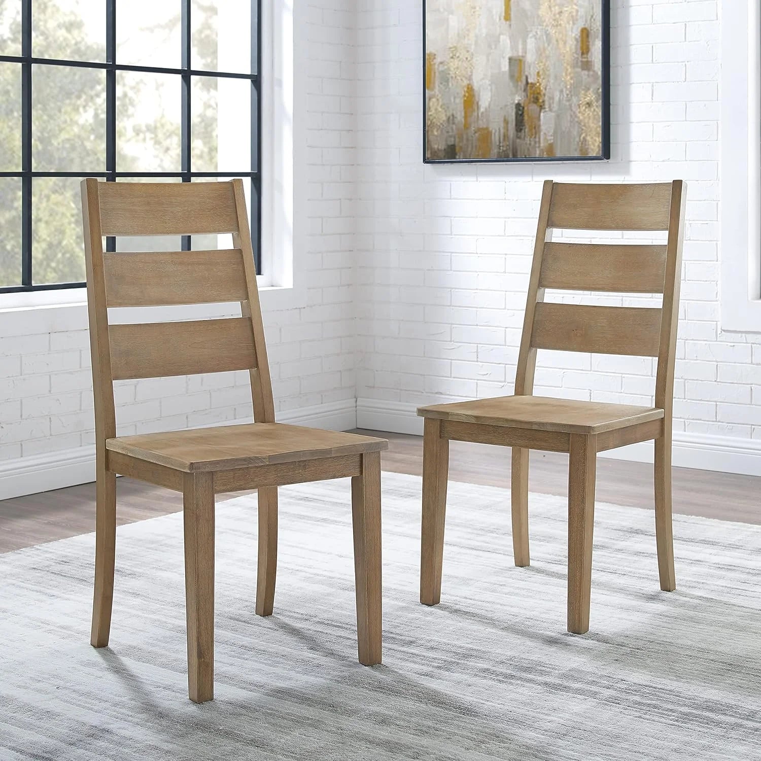 Rustic Brown 2-Piece Ladder Back Dining Chair Set P246