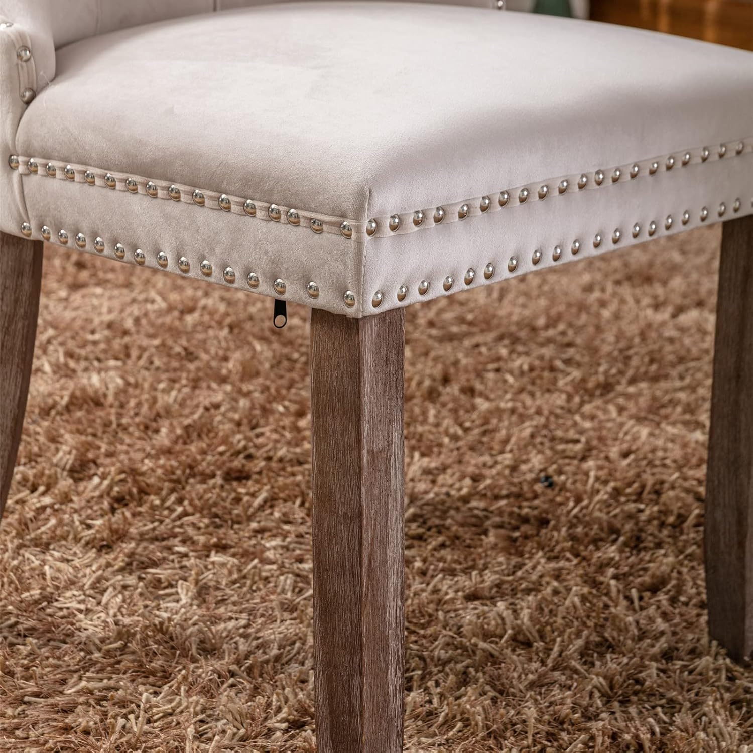Beige Velvet Upholstered Dining Chair 2-Pcs Set D8271