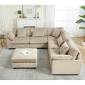 Oversized Corner Modular Sectional Sofa Set, L-Shaped Couch with Movable Ottoman and 7 Pillows, Corduroy Fabric Deep Seat 6 Seater Cloud Couch (Beige) V8367