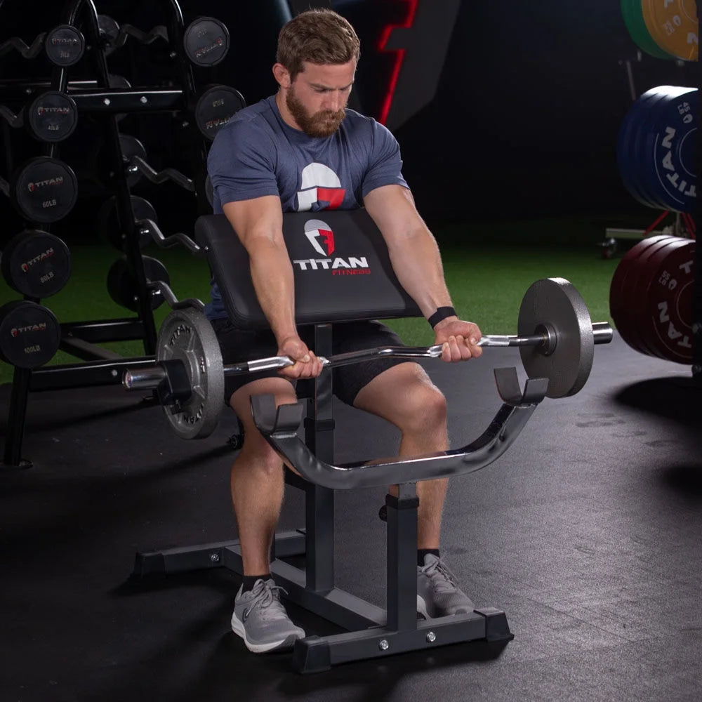Adjustable Arm Preacher Curl Weight Station, Seated Strength Training Fitness Bench, Rated 250 LB F106