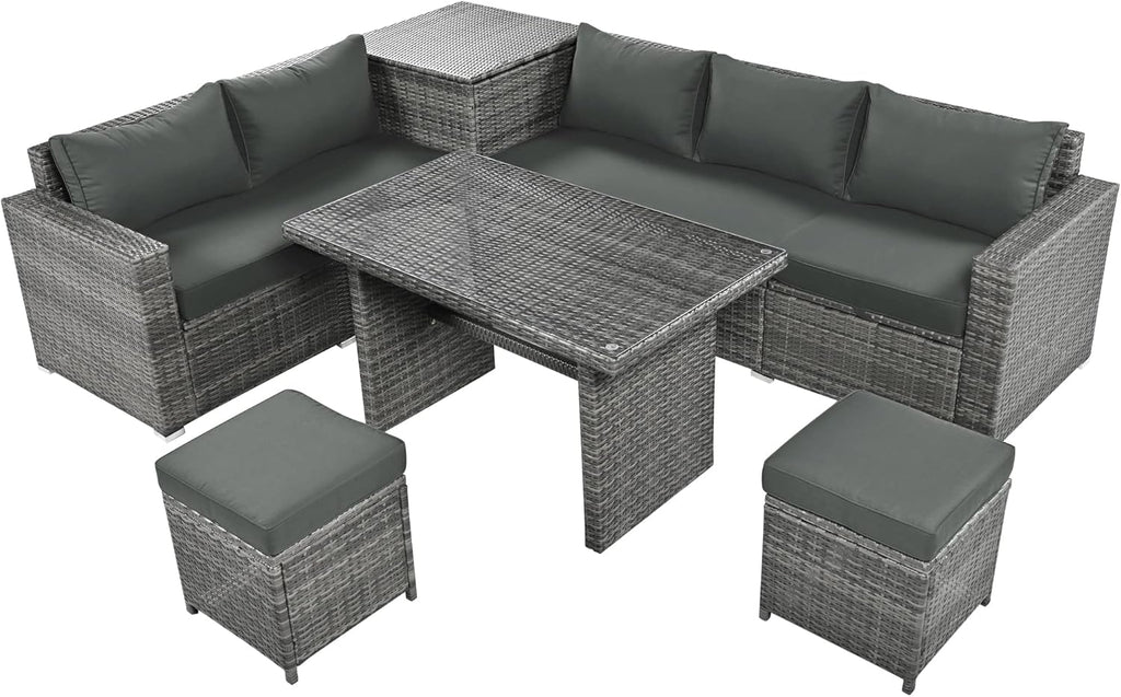 Grey 6-Piece PE Rattan Sofa Set with Tempered Glass Top Table S942