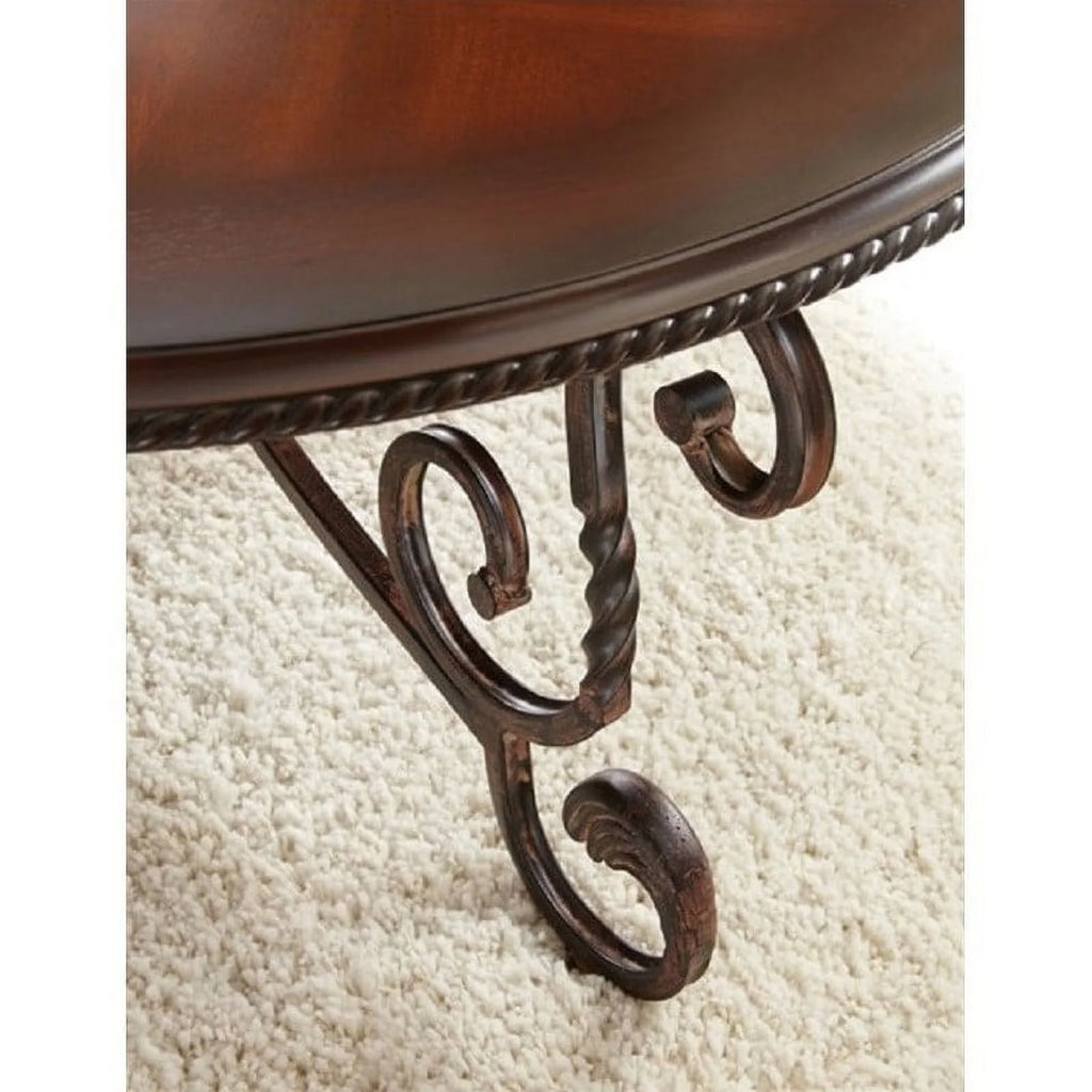 Cherry Wood and Metal Round End Table K2556